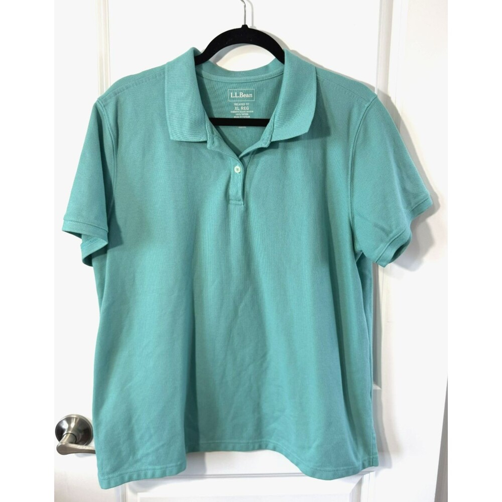 L.L. Bean Polo Shirt XL Aqua Blue Relaxed Fit Cotton Pique Short Sleeve Casual